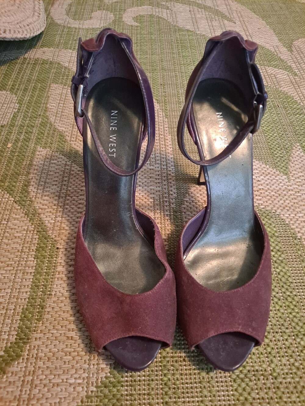 Nine West Purple Suede Ankle-Strap Peep-Toe Heels